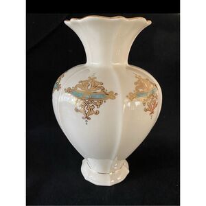 Retired 1980’s Lenox Catalan Green & 24 Gold Rimmed Vase & Matching Platter